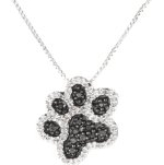 Sterling Silver and Black and White Diamond Dog Paw Pendant Necklace (1/10 cttw, I-J Color, I3 Clarity), 18