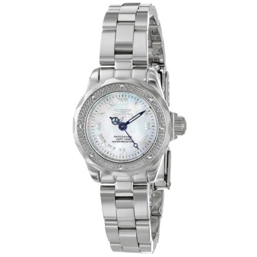 完美評價！史低價！Invicta因維克塔 16946 野花系列鑲鑽白色珍珠母貝錶盤瑞士石英女士腕錶，原價$695.00，現僅售$82.99，免運費