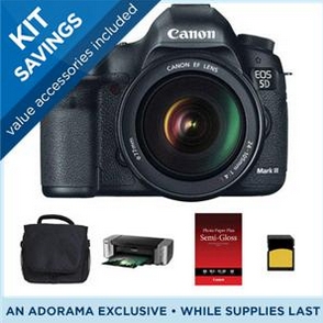 Adorama-only $3198 Canon EOS-5D Mark III DSLR Camera with Canon EF 24-105mm f/4L IS Lens - Bundle - with 16GB Card, Camera Bag, Canon PIXMA PRO-100 Inkjet Printer, and Canon SG-201 Photo Paper Plus Semi-Gloss 13x19