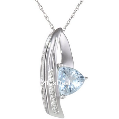 10k White Gold Aquamarine and Diamond Pendant Necklace, 18