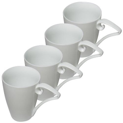 Francois et Mimi Set of 4 16oz Pure White Porcelain Coffee Mugs $8.95
