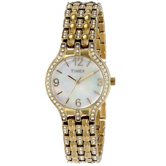 Timex Women's T2P2669J Crystal Mother-Of-Pearl Dial Gold-Tone Bracelet Watch $48.56+free shipping