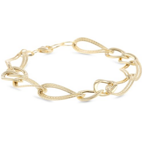 14k Italian Yellow Gold Polished and Textured Double Oval Link Bracelet, 7.5