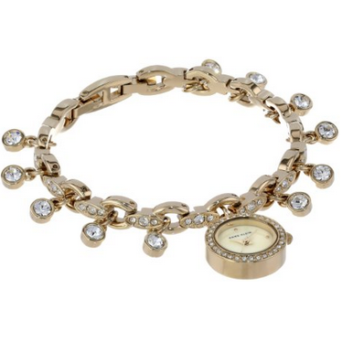 Anne Klein Women's AK/1456CHRM Swarovski Cystal Accented Gold-Tone Charm Bracelet Watch $112.50	(25%off) 