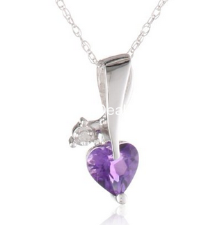 10k White Gold Heart Amethyst Diamond Pendant Necklace (0.004 cttw, I-J Color, I2-3 Clarity), 18