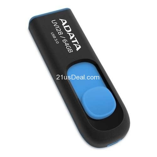 ADATA UV128 64 GB High-Speed USB 3.0 Capless USB Flash Drive, Yellow/Black (AUV128-64G-RBY), only $11.99