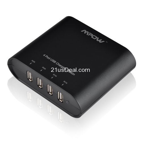 Amazon-Only $8.79 Mpow® 30W (5V/6A) 4-Port USB Wall Travel Charger Charging Station for iPad iPhone Samsung HTC Sony and other Android Devices Black