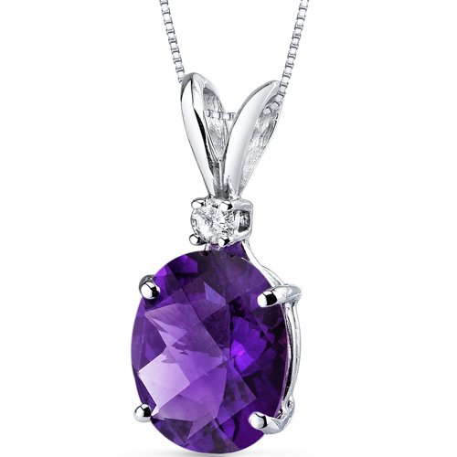 Peora 14克拉白金2.00克拉椭圆形紫水晶镶钻吊坠项链 特价$124.99(75%off)包邮