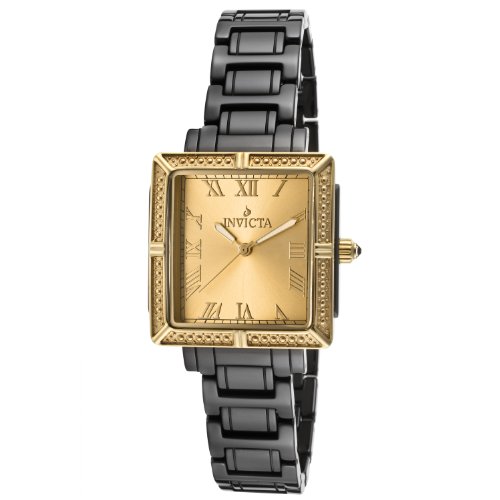 新低！Invicta 14906 女士黑陶瓷金色石英腕錶 特價$75.44(92%off)包郵 八折后僅$60.35