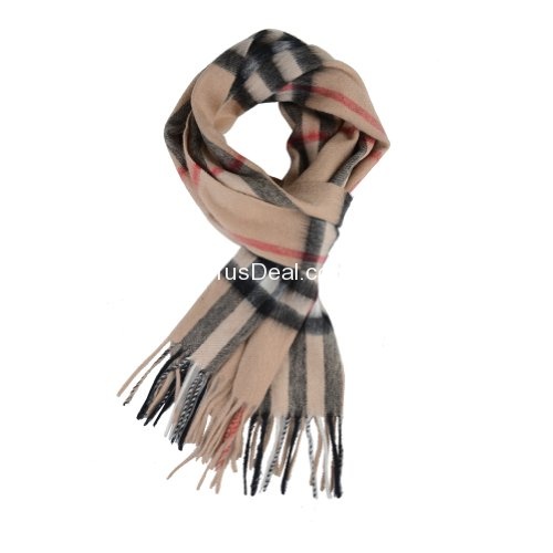 Amazon-Only $199.99 Burberry London Beige Wool Cashmere Giant Check Fringed Scarf