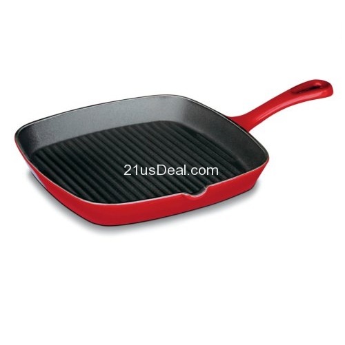 Cuisinart CI30-23CR Chef's Classic Enameled Cast Iron 9-1/4-Inch Square Grill Pan, Cardinal Red, only $21.01