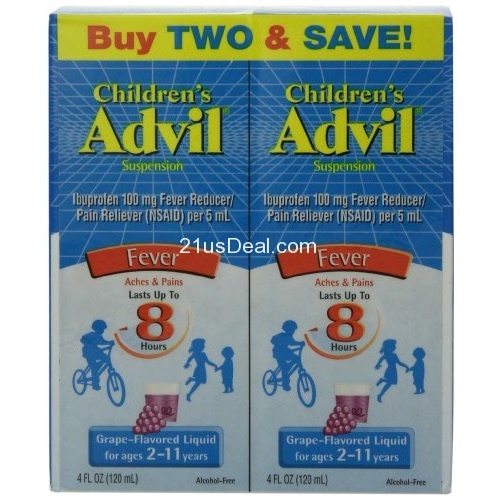 Advil Children's Fever Reducer/Pain Reliever, 100mg Ibuprofen (Grape Flavor Oral Suspension, 4 fl. oz. Bottle, Pack of 2) , only $7.56 , free shipping