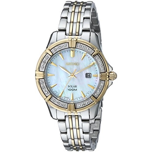 Seiko Women's SUT072 Diamond-Accented Two-Tone Stainless Steel Solar Watch, only $184.88, free shipping