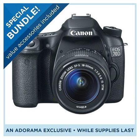 Canon EOS 70D Digital SLR Camera with EF-S 18-55mm F3.5-5.6 IS STM Lens - Special Promotional Bundle, only　$7４9.00 FREE Shipping after $350 Mail-in Rebate