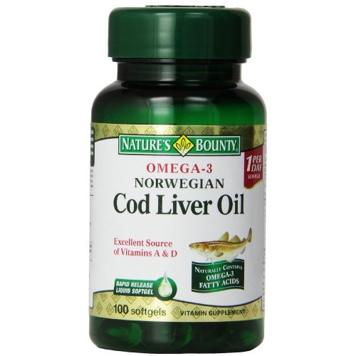 Nature's Bounty Omega-3 Norwegian Cod Liver Oil, 100 Softgels only $4.34