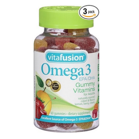 Vitafusion Omega-3維生素魚油軟糖，60粒/瓶，共3瓶，原價$17.97，現點擊coupon后僅售$10.99 免運費