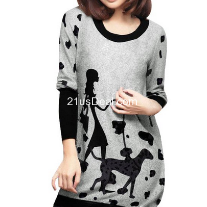 Allegra K Women's Long Sleeve Round Neck Dog Pattern Tunic Shirt $10.64 + Free Shipping 