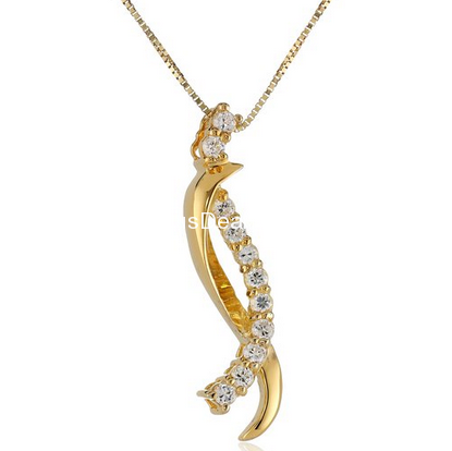 Sterling Silver with Yellow Gold Plated Cubic Zirconia Ribbon Pendant Necklace, 18