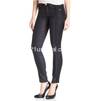 7 For All Mankind Women's Lace Pieced Skinny Jean in Black Lace Jeather $70.50+free shipping