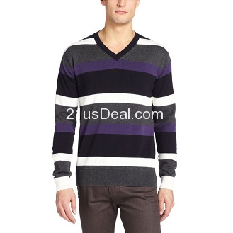French Connection Men's V-Neck Mid Stripe Auderly Cotton Sweater $26.40