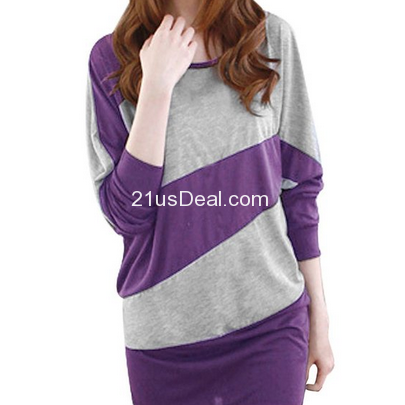 Allegra K Women's Long Bat Wing Sleeve Bar Striped Pullover Shirt $7.54 + Free Shipping 
