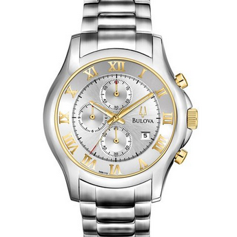 大降！Bulova寶路華98B175白色錶盤黃金三眼計時男士腕錶 原價$375.00 特價只要$107.93(71%off)包郵