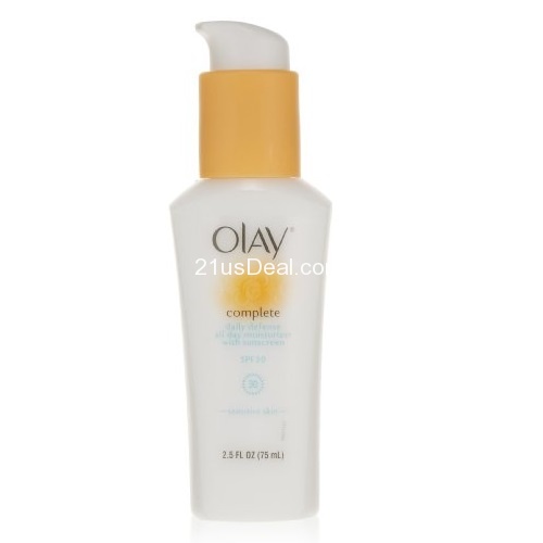 Olay Complete Daily Defense All Day Moisturizer With Sunscreen SPF30 -Sensitive Skin 2.5 Fl Oz (Pack of 2), only $14.84, free shipping