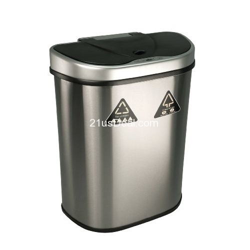 Nine Stars Trash Can/Recycler, Infrared Touchless Automatic Motion Sensor Lid, Stainless Steel, 18.5-Gallon,  only $55.91, free shipping