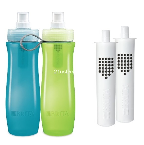 Brita Soft Squeeze Water Filter Bottle, Twin Pack + Replacement Filters, 2 Count, only $17.80