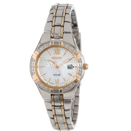 Seiko精工 SUT068 女士镶钻珍珠贝母时尚光动能手表，原价$425.00，现仅售$197.98，免运费。