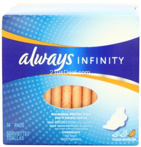 大降！加拿大和美国女人最喜欢的卫生巾品牌！Always Infinity超薄超吸收量超长夜用卫生巾16片装（4包），只要$8.36