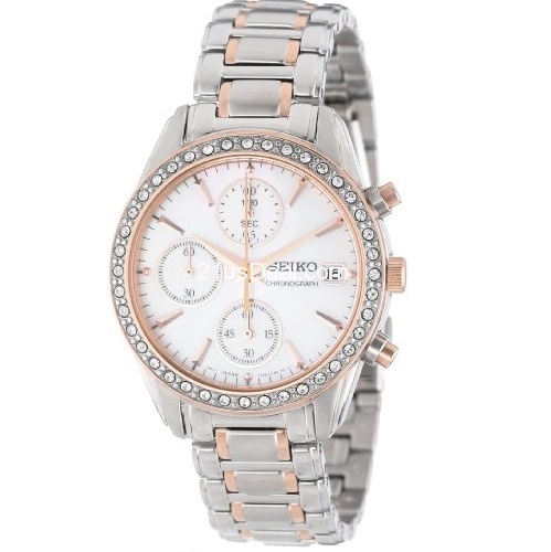 Seiko Chronograph Mother Of Pearl Dia 2-tone Stainless Steel Band Ladies Watch, only $96.13  , free shipping