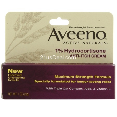 Aveeno Anti-Itch Cream, 1% Hydrocortisone, Maximum Strength, 1 Ounce (Pack of 2), only $7.98