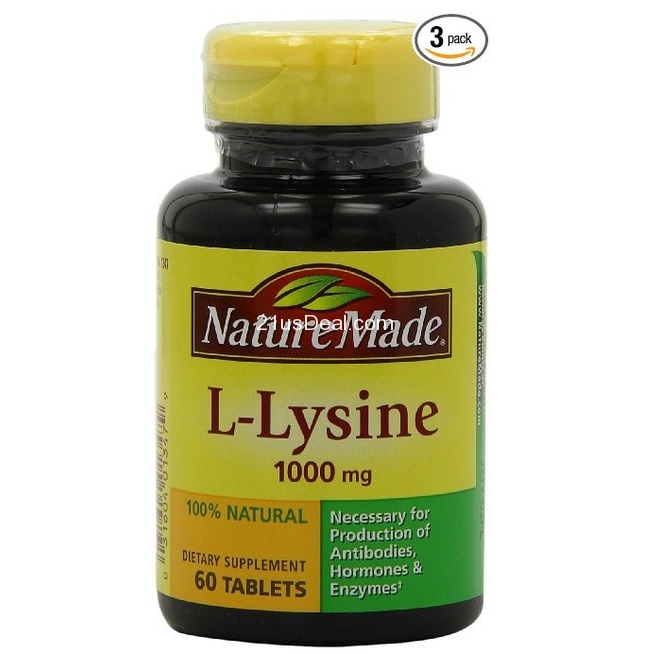 史低价！Nature Made L-赖氨酸1000mg，60粒/瓶，共3瓶，原价$29.97，现仅售 $14.30，免运费