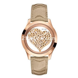 美翻天的限量款手錶！GUESS金色鏤空愛心限量款女表U0113L3，只要$75.25