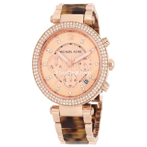 Michael Kors帕克系列手镯式玫瑰金时装腕表，只要$112.91，免运费