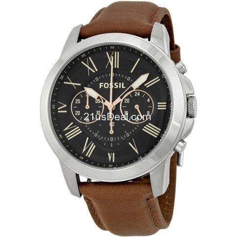 Fossil Grant Chronograph Black Dial Brown Leather Mens Watch FS4813 $68.25 FREE Shipping