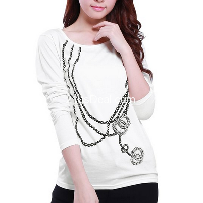 Allegra K Women's Long Necklace Print Scoop Neck Long Sleeve Top Shirt  $7.86 + Free Shipping 