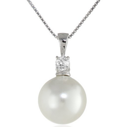 Sterling Silver Simulated Pearl and Cubic Zirconia Pendant Necklace, 18