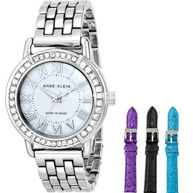 Anne Klein Women's Silver-Tone Swarovski-Accented Watch with Three Additional Straps $49.99(67%off)  