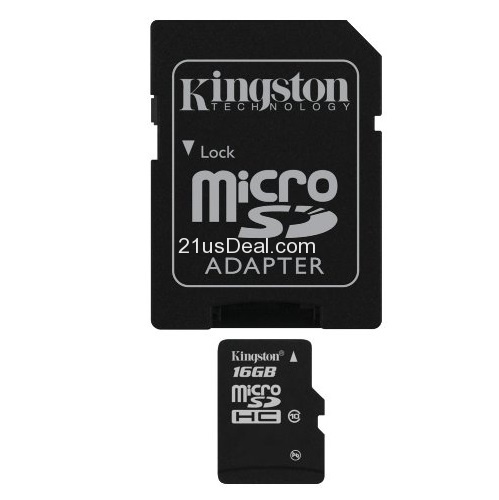 白菜！史低价！Kingston金士顿16GB class10高速microSD闪存卡，带适配器！原价$25.50，现仅售$6.99 