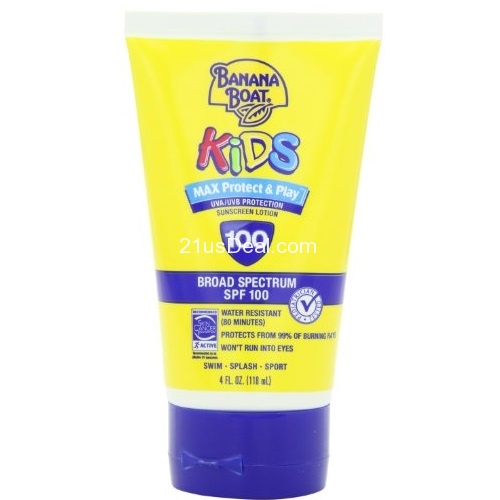 Banana Boat Kids Sunblock Lotion SPF 100, 4-Ounce Bottle, only $7.40, free shipping