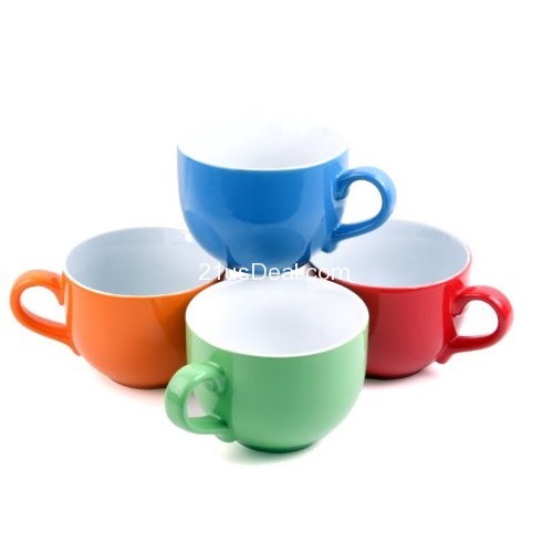 Set of 4 Jumbo 18oz Wide-mouth Soup & Cereal Ceramic Coffee Mugs, only $9.99 