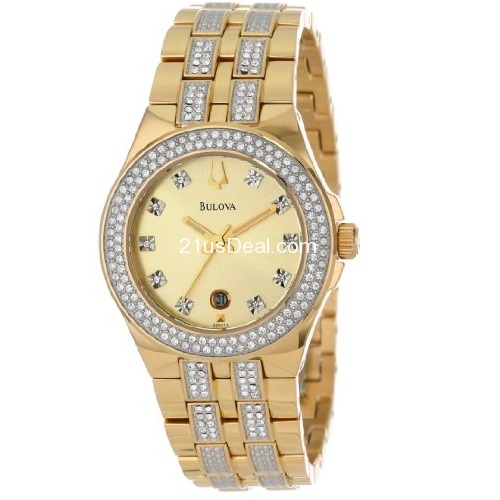 閃購！Bulova 寶路華98M114施華洛世奇水晶女士腕錶，原價$450.00，現僅售$99.99 ，免運費