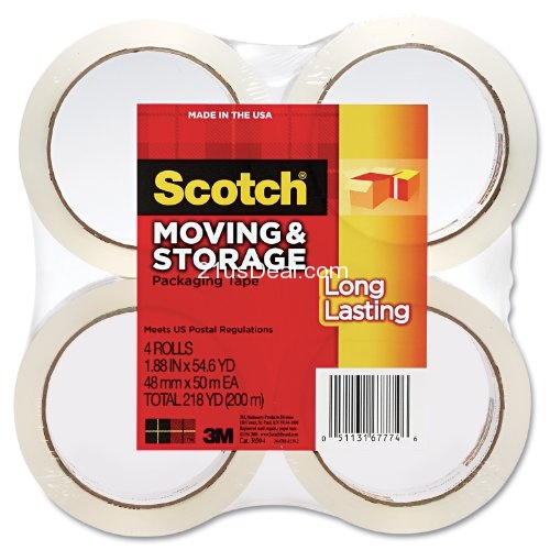 Scotch Long Lasting Moving & Storage Packaging Tape, 1.88 Inches x 54.6 Yards, 4 Rolls (3650-4), only 	$6.72