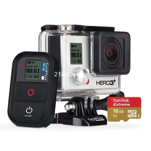 史低價！GoPro HERO3+ 黑色旗艦版極限運動高清攝像機 + SanDisk閃迪Extreme 16GB microSDHC 卡，原價$439.98，現僅售$399.00，免運費