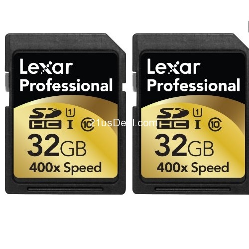 Lexar Professional 400x 32GB SDHC UHS-I Flash Memory Card 2-Pack LSD32GCTBNA4002, only $32.95