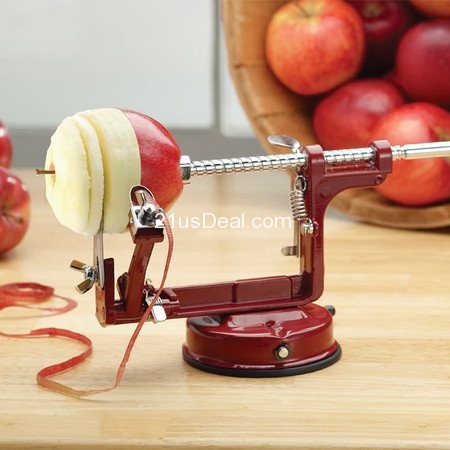 Meglio Apple And Potato Peeler Corer And Slicer, Cast-Iron Body, Suction Base (Red), only $12.99 