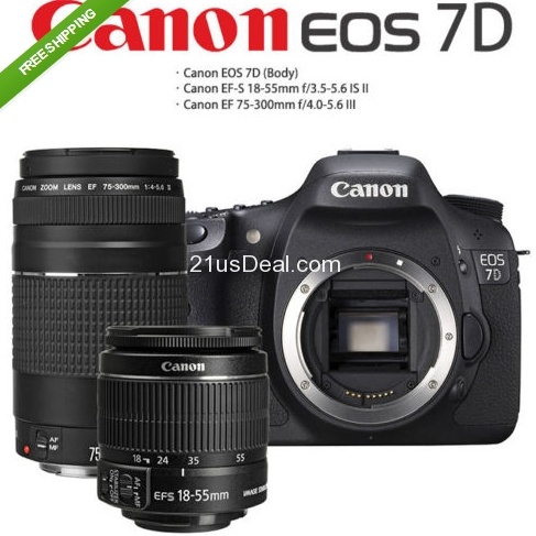 NEW Canon EOS 7D Twin Lens Kit 18-55mm & 75-300mm III 18MP DSLR 1 Year Warranty $1,145 FREE Shipping