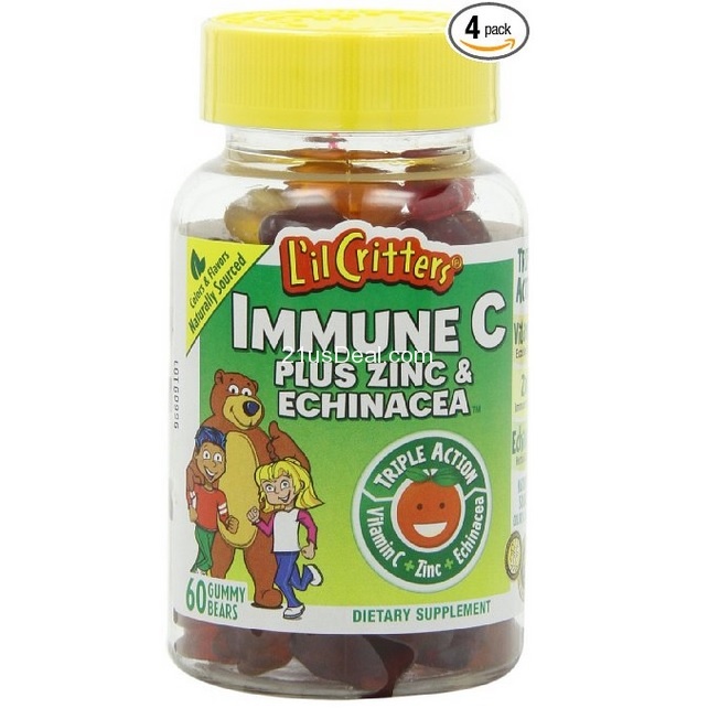 L'il Critters Gummy Immune C Plus Zinc & Echinacea, Dietary Supplement for Kids, 60-Count Bottles (Pack of 4), only $14.81
